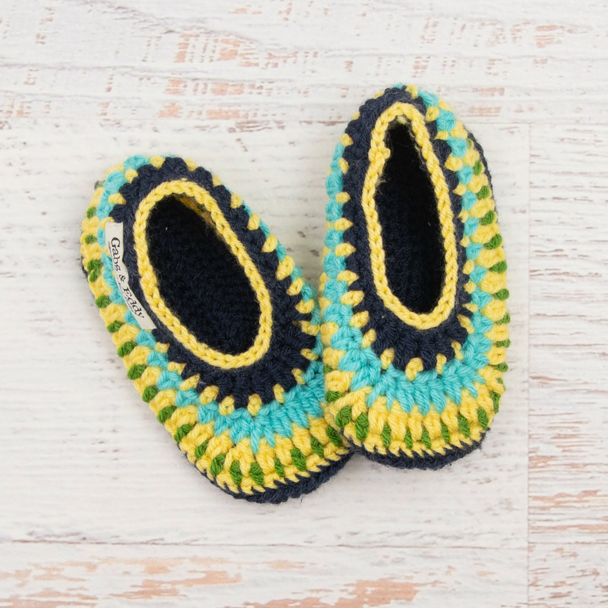 Children's Size 12/13 Slippers in Navy, Duckie Yellow & Aqua Marine
