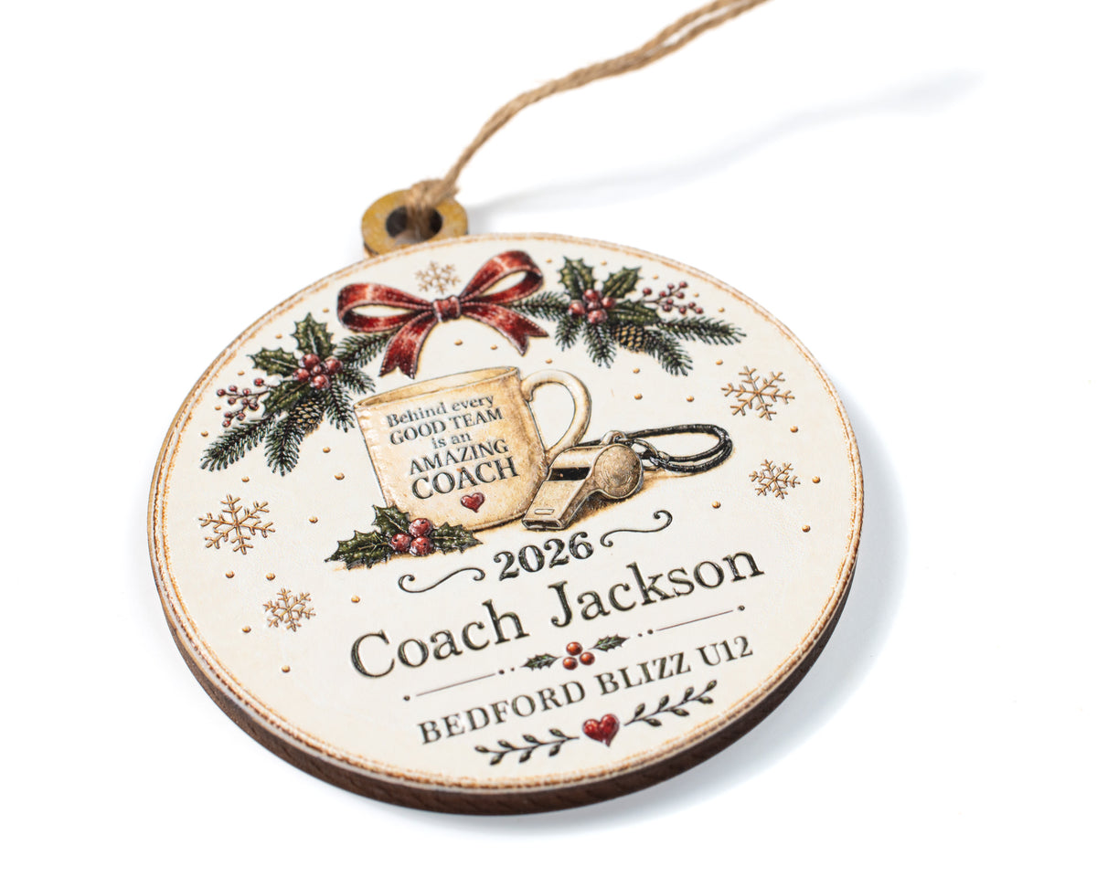 Personalized Coach Ornament – 3D Textured Design