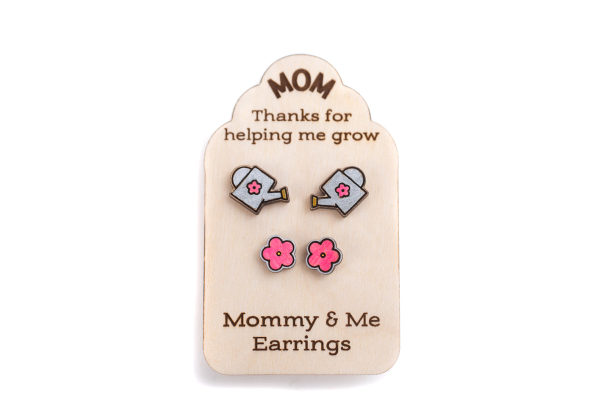 Hand Painted Wooden Studs - Mommy & Me Set Thanks for Helping Me Grow!