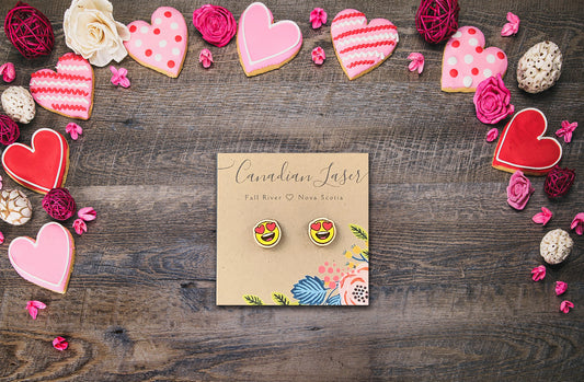 Hand Painted Wooden Studs - Holiday - Valentine's Day - Emoji - Heart Eyes
