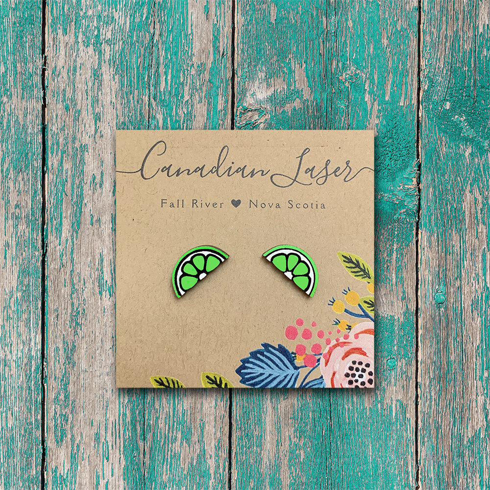 Hand Painted Wooden Studs - Fruit - Lime Wedges