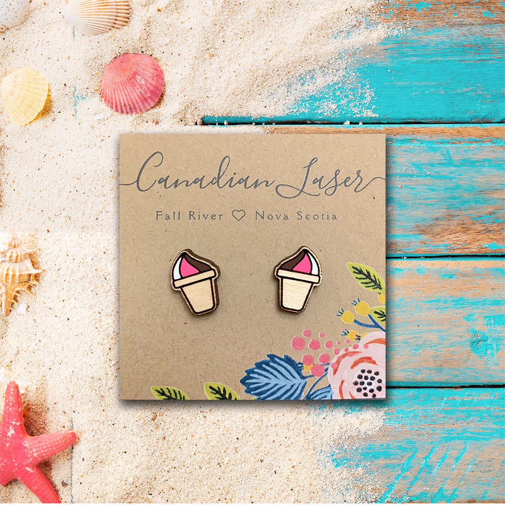 Hand Painted Wooden Studs - Treats - Neopolitan Ice Cream