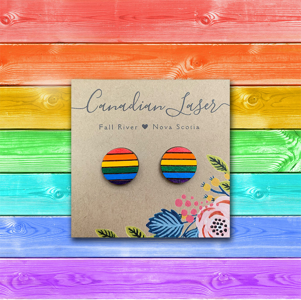 Hand Painted Wooden Studs - Pride - Circles