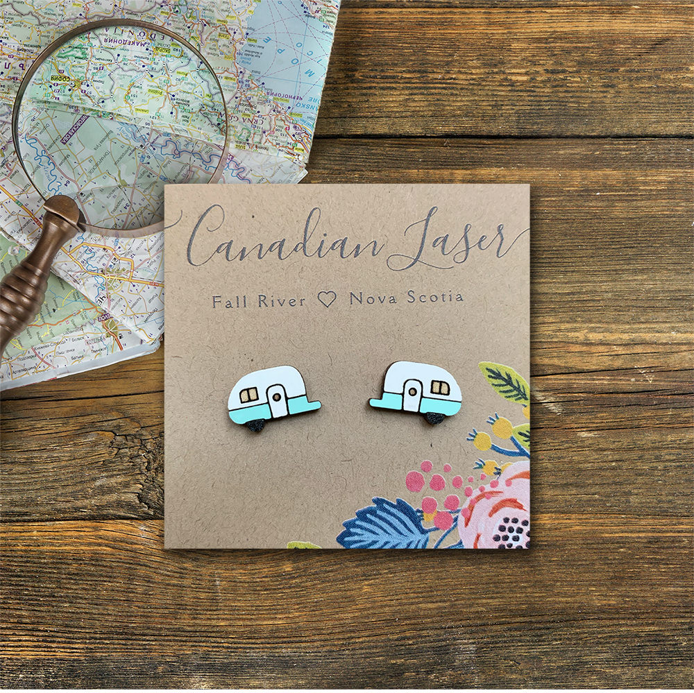 Hand Painted Wooden Studs - Camping - Retro Campers